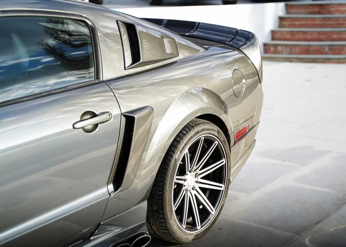 Ford Mustang American Muscle Car rear passenger side view closeup